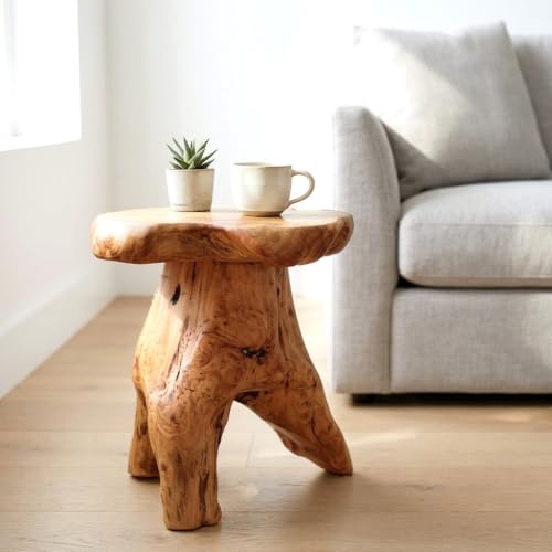 WELLAND Natural Cedar Stump Stool, Live Edge Mushroom Side Table, 14" H | Handcrafted from solid cedar with a live edge top and natural tree stump base