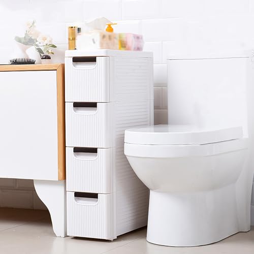 4 Drawers Slim Bathroom Storage Cabinet,Narrow Plastic Storage Cart,Rolling Dresser on Wheels for Living Room,Bathroom,Kitchen - size: 4 Drawers