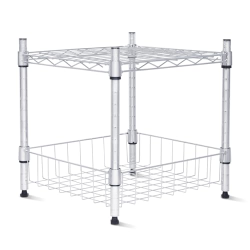 Whitmor 2 Tier Metal Storage Shelves, Heavy Duty Shelf with Basket, 350 lbs Capacity per Shelf, 700 lbs Total, Home Organizer for Kitchen, Garage, Bathroom, 15" L x 14" W x 15" H, Chrome - color: Sliver, size: 2 Tier, 15"L * 14"W * 15"H