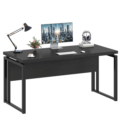 EXCEFUR Black Desk for Home Office, Modern Computer Desk, Wood and Metal Writing Study Table for Workstations, Living Room, Bedroom, 53 Inch - color: Black
