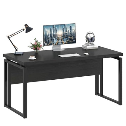 EXCEFUR Black Desk for Home Office, Modern Computer Desk, Wood and Metal Writing Study Table for Workstations, Living Room, Bedroom, 53 Inch - color: Black