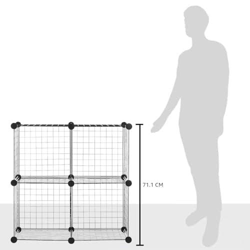 Amazon Basics 4 Cube Wire Grid Storage Organizer, Closet Organizer and Shelves, Stackable, Space-Saving, Easy to Assemble, 14"x14"x14", Black - color: Black