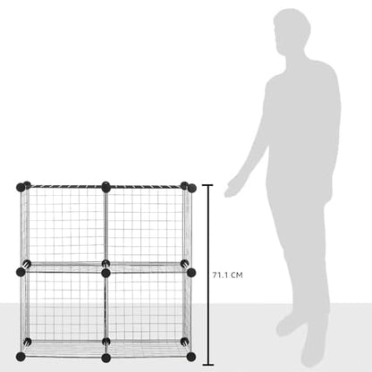 Amazon Basics 4 Cube Wire Grid Storage Organizer, Closet Organizer and Shelves, Stackable, Space-Saving, Easy to Assemble, 14"x14"x14", Black - color: Black