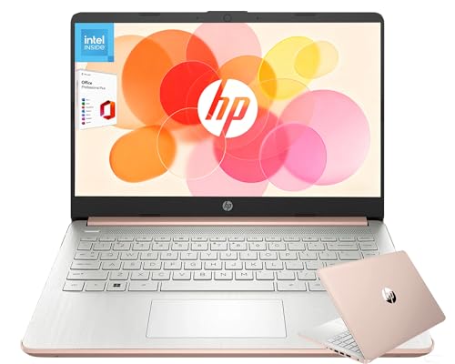 Elite 14" HD Anti-Glare Display Portable Laptop for Student & Home Office by HP, Intel Quad-Core N150, 4GB RAM|128GB UFS, Wi-Fi6/SD Card Slot/WIN 11, 1-Year Microsoft 365 & 1TB Cloud Storage Rose Gold