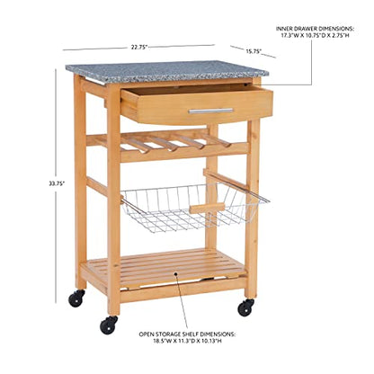 Linon Kitchen Island Granite Top, 33.88" x 22.8" x 15.63", Natural - color: Daa, style: Whitney