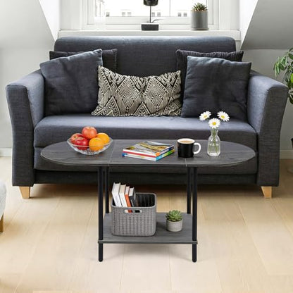 Small Coffee Table,35.4'' Oval Coffee Table with Storage Shelf & Metal Frame,Low Cocktail Tea Accent Table for Apartment,Modern Mid Century Small Living Room Table,Dark Gray - color: Dark Gray