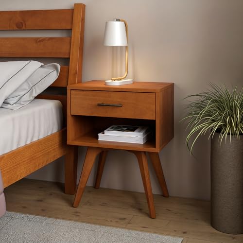 Mid Century Modern One Drawer Nightstand/Constructed of Solid Wood/Castanho Finish - color: Castanho