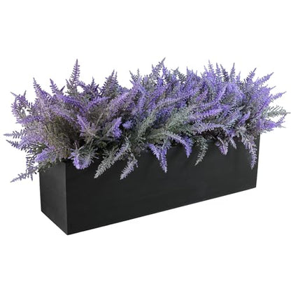 Winlyn 14" Artificial Lavender Arrangement Faux Lavender Flowers in Rustic Black Wooden Planter Box Realistic Lavender Potted Plant for Gift Farmhouse Home Wedding Table Centerpiece Mantel Shelf Décor