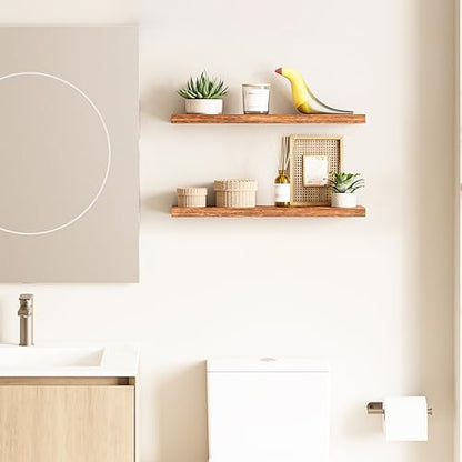 Ballucci Floating Shelves, 24" Wood Wall Shelf Set of 2, with Invisible Brackets for Bathroom, Living Room, Bedroom, Kitchen, Nursery, 6" Deep, Rustic Brown - color: Rustic Brown, size: 23.6 inches