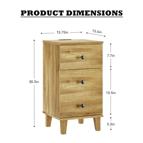 Nightstands with Charging Station, Set of 2 End Table with Power Outlets & USB Ports Modern Side Table with Drawer and Storage Cabinet for Bedroom,Brown Oak - color: Brown Oak