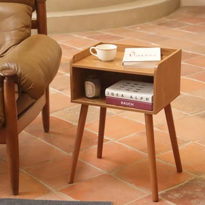 MaxSmeo Nightstands Set of 2, Mid Century Modern Side Table Bedroom with Storage, Small End Bedside Table Set of 2 with Solid Wood Legs for Living Room, Office Small Spaces (Brown) - color: 2 Pack Modern Brown
