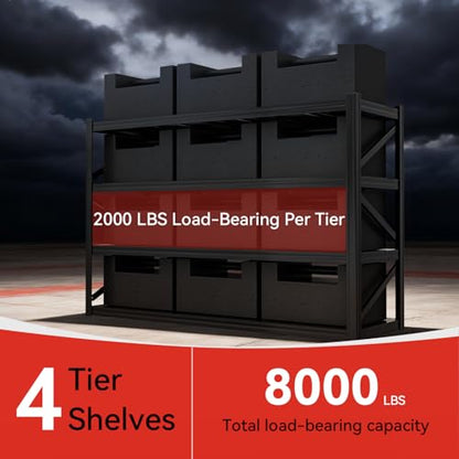 71" Wide Garage Shelving Unit, 71" W x 24" D x 71" H, Heavy Duty Garage Storage Shelves, 8000 LBS Capacity, Industrial Adjustable Shelves for Basement Warehouse - size: 4T 71" W x 24" D x 71" H