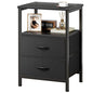Huuger Night Stand with 2 Drawers, Bed Side Table with Open Shelf, Wooden Top, Nightstand for Bedroom, End Table for Small Space, Fabric Drawer, Black - color: Black