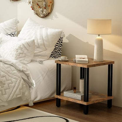 MMEOLUOOK Large End Table Square Side Table Modern Sofa Table 20 Inch Industrial Coffee Table NightStand with 2-Tier Storage Shelf for Living Room Bedroom Rustic Brown MLBZ06R - color: Rustic Brown