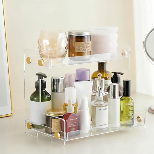 FFK Bathroom Organizer Countertop 2-Tier Storage：Bathroom Counter Organizer Acrylic Standing Holder Cosmetic Storage Perfume Shelf for Bathroom Bedroom Dressing Table1 - color: Transparent - Acrylic