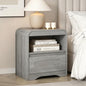 Wood Nightstand with Drawers, Curved Bedside Side End Table w/Open Storage | Hidden Handle, Modern Night Stands for Bedroom Sofa Couch Office, Grey