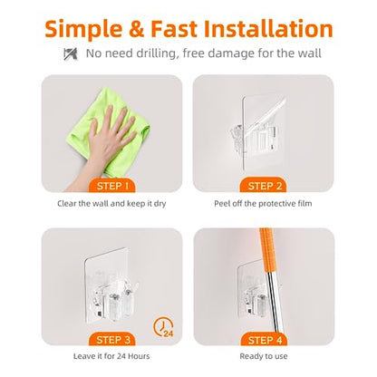 8 PackBroom Holder Wall Mount, New Version Adhesive Mop and Broom Holder Wall Mount, Super Anti-Slip Broom Hanger Mop Organizer Wall Hanging for Bathroom, Kitchen, Laundry Room - color: White