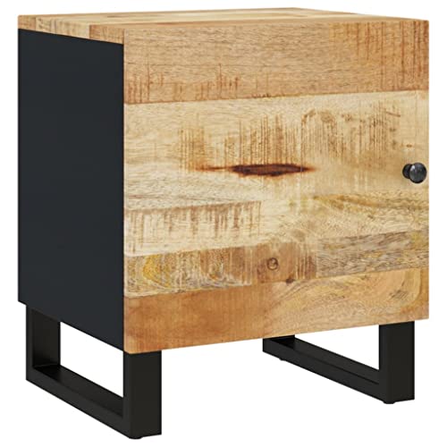 Industrial Nightstand with Storage, Solid Mango Wood Bedside Table, Compact Rustic End Table with Black Iron Legs for Bedroom Living Room - size: Compact