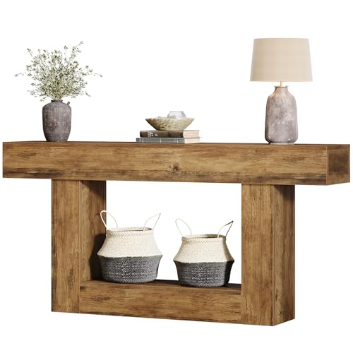 Tribesigns 63-Inch Long Console Table, 2-Tier Entryway Table Sofa Table with Storage, Farmhouse Wood Behind Couch Table for Living Room, Hallway, Rustic Brown - color: Rustic Brown