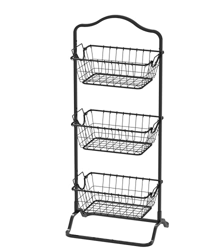 Simple Houseware 3-Tier Rigid Wire Market Fruit Basket Stand, Black - size: 3 Tier
