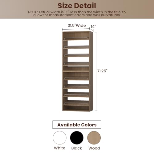 ROOMTEC Modular Closet System, 31.5" Shoe Shelf Closet Tower Wall-Mounted Closet Organizer, Wooden Tower for Walk-In Closets, Wardrobe Storage Kit, Wood - size: 31.5" Wide, style: Model 9