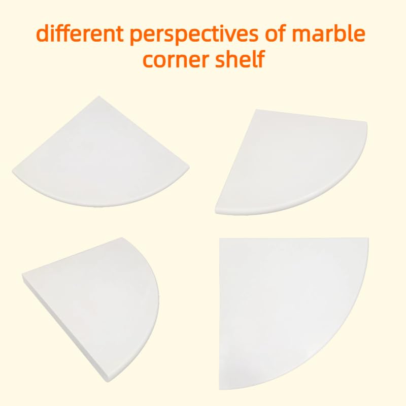2 Pcs White Marble Corner Shower Shelf for Bathroom, 9'' x 9'' x 0.8'' Marble Corner Shelves for Bathroom Wall Mounted Both Side Polished