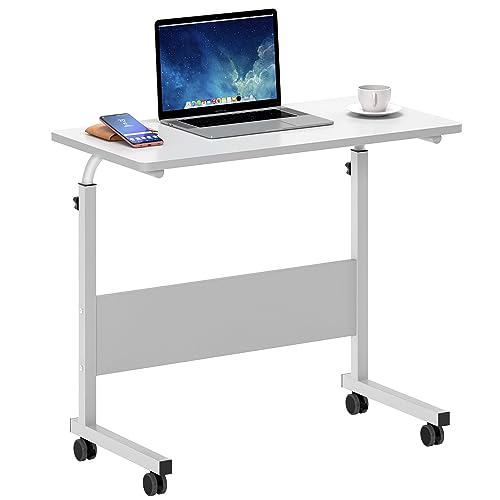 Side Table, 31.5in Adjustable Laptop Stand Portable Cart Tray Bedside Computer Table, Sofa Side Bed Table with Wheels, White - color: White, size: 31.5 inches