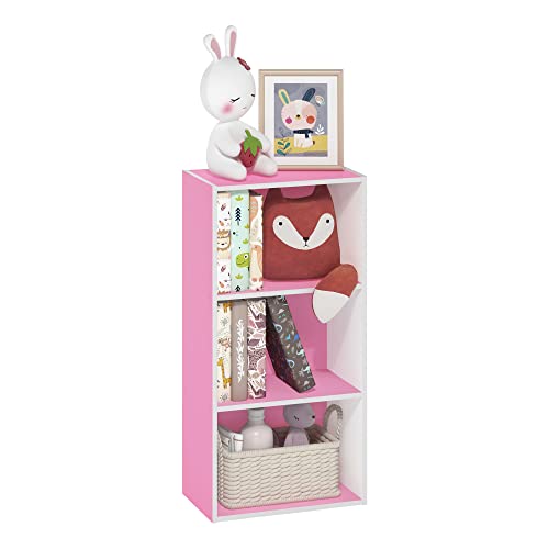 Furinno Luder 3-Tier Open Shelf Bookcase, Pink/White - color: White/Pink, size: 3-Tier, 9.3 x 16 x 31.4