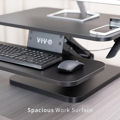 VIVO Black Height Adjustable 25 inch Standing Desk Converter, Compact Sit Stand Tabletop Monitor Riser Workstation, DESK-V001G