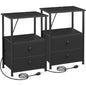 LOAKEKEL Night Stand, Nightstands Set of 2 with Charging Station | Bedside Table with 2 Fabric Drawers for Bedroom, End Tables with Storage Shelf for Small Spaces, Black - color: Black, style: Power
