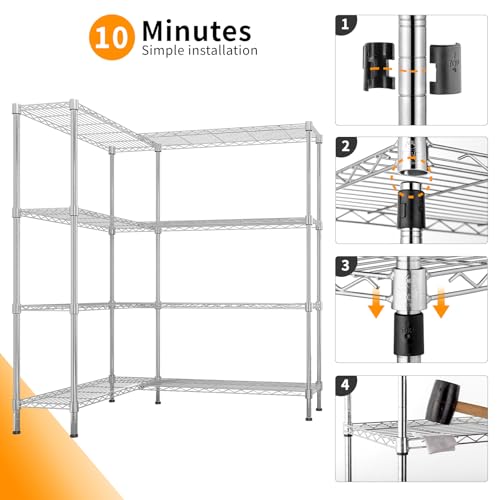 4-Tier Shelf, Adjustable Wire Metal Rack Shelving, Heavy Duty Standing Storage Shelves, Garage, Kitchen, Office, Bathroom, Shelfs Easy Assembly, 57.9" W x 13.8" D x 59" H, Chrome - color: Chrome, size: 4-tier 57.87"W x 13.78"D x 59.06"H
