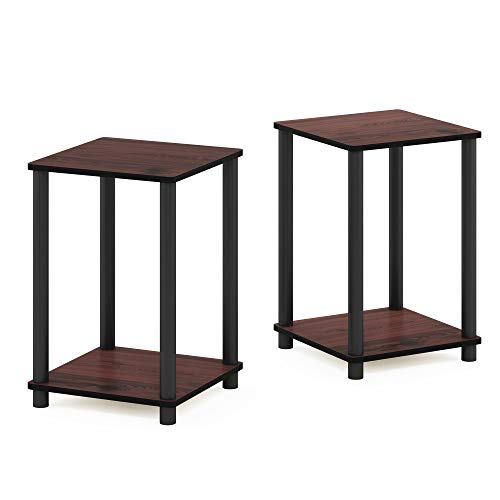 Furinno TURN-N-TUBE Side Table Set of 2, 2-Tier Modern Square End Table with Open Shelf, Toolless Stackable Night Stand, Bedside Table, for Living Room, Bedroom, Dark Cherry - color: Dark Cherry, size: 2-Pack, 2-Tier, style: 2-Pack