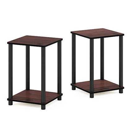 Furinno TURN-N-TUBE Side Table Set of 2, 2-Tier Modern Square End Table with Open Shelf, Toolless Stackable Night Stand, Bedside Table, for Living Room, Bedroom, Dark Cherry - color: Dark Cherry, size: 2-Pack, 2-Tier, style: 2-Pack