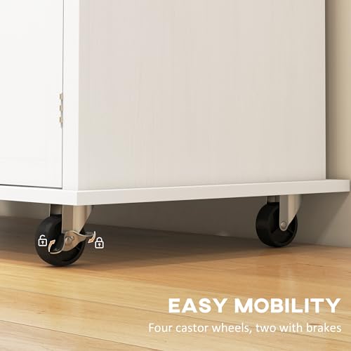 HOMCOM Kitchen Island Cart with Solid Wood Top, 44" Mobile Kitchen Island Table on Wheels with Storage Cabinets, 2 Drawers, Adjustable Shelves, Spice Rack & Towel Bar for Dining Room, Distressed White - color: Distressed White