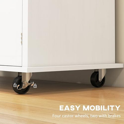 HOMCOM Kitchen Island Cart with Solid Wood Top, 44" Mobile Kitchen Island Table on Wheels with Storage Cabinets, 2 Drawers, Adjustable Shelves, Spice Rack & Towel Bar for Dining Room, Distressed White - color: Distressed White