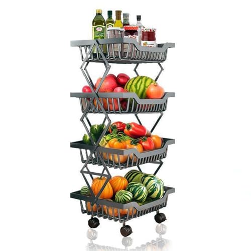 Rolling Utility Cart, Foldable Metal Shelf Organizer with Locking Wheels, Multi-Purpose Storage Rack for Kitchen, Office, Laundry, 14.17" L x 10.71" W x 29.5" H Black 4 Tiers - color: Black, size: 4 Tier