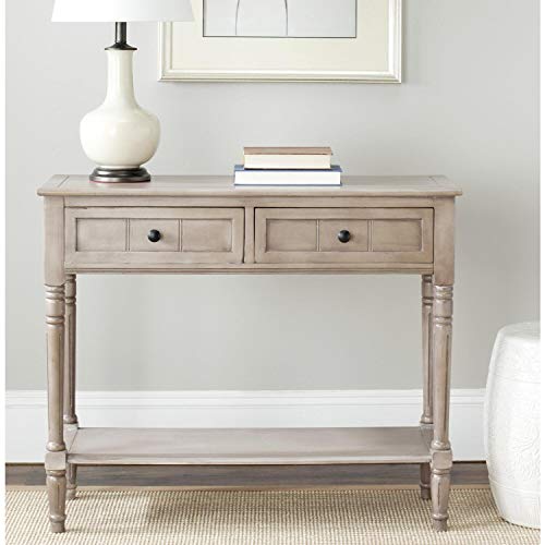 SAFAVIEH Furniture - Samantha 2-Drawer Console Table - Distressed Black - Solid Wood - Classic Storage Design - Ideal for Entryway, Living Room, Hallway, 35.8"W x 13.8"D x 29.5"H (AMH5710B) - color: Distressed Black