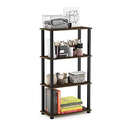 Furinno TURN-S-TUBE Storage Shelves, 4-Tier Book Shelf, Corner Shelf, Toolless Open Shelves, for Organization and Storage, Living Room, Garage, Home Office, Columbia Walnut - color: Columbia Walnut/Black, size: 4-Tier Square Tube