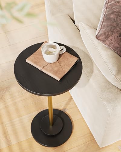 Masupu Drink Table, Round Side Table for Small Spaces, Pedestal Side Table, Small End Table with Metal Base, for Living Room, Bedroom, Bathroom, Black Gold - color: 04.black Gold