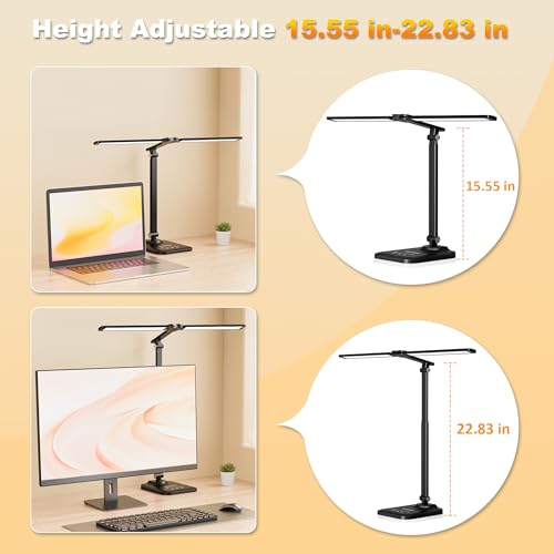CHARYJOD LED Desk Lamp for Office Home, Height Adjustable Architect Desk Light with USB Adapter, Stepless Dimming Desk Lamp Light for Reading, Study, Workbench - color: Black