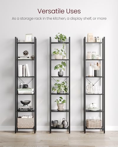 VASAGLE 6-Tier Bookshelf, Bookcase with Steel Frame, Book Shelf for Living Room, Home Office, Study, 11.8 x 15.7 x 73.2 Inches, Industrial Style, Ebony Black and Ink Black ULLS101B56 - color: Ebony Black + Ink Black, size: 6 Tiers (11.8"D x 15.7"W x 73.2"