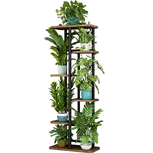 LINZINAR Plant Stand Indoor 6 Tier Metal Corner Tall Flower Shelf | Plant Rack for Multiple Plants, Tiered Flower Plant Holder for Patio, Garden, Balcony, Living Room, Bedroom Black - color: Black, size: 6 Tier-7 Potted