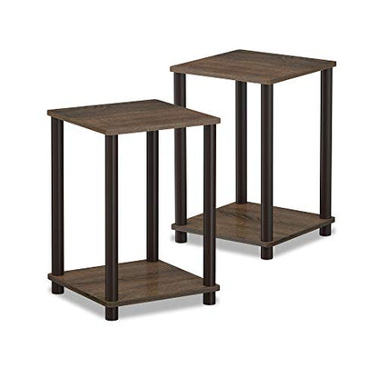Furinno Turn-N-Tube Side Table Set of 2, 2-Tier Stackable Modern End Table with Open Shelf, Toolless Night Stand, Bedside Table, for Living Room, Bedroom, Black Walnut - color: Black Walnut/Brown, size: 2-Pack, 2-Tier, style: 2-Pack