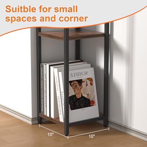 10" Wide Square Drink Table with Adjustable Feet - 3-Tier Small Side Table for Apartments, Balcony & Office | Space-Saving, Lightweight & Multi-Functional (Plants, Books, Drinks, Brown) - color: Brown, size: 3-Tier-10"wide