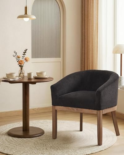 Barrel Dining Chair with Arms Set of 2, Upholstered Linen Armchair, Curved Back Mid-Century Accent Chair with Solid Wood Legs, Kitchen Dining Room, Breakfast Nook,Home Office,Black - color: Black