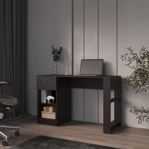 Wengue Computer Desk with Drawer and Open Storage, Home Office Writing Desk with Shelf, Study Workstation with Built-in Organizer, Compact Desk for Small Spaces - color: Wenge