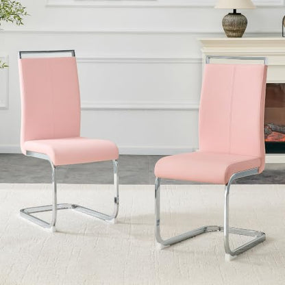 Baysitone Modern Dining Chairs Set of 2, Side Dining Room Chairs, High Back Kitchen Chairs with Faux Leather Padded Seat for Dining Room,Kitchen, Living Room Pink - color: Pink, size: Set of 2