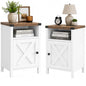 Farmhouse End Table, Nightstand with Barn Door,Set of 2,Cream White | End Tables wirh Shelf,Wooden Sofa Side Table, Modern Bed Side Table Rustic Nightstands, Bedroom, Living Room - color: White