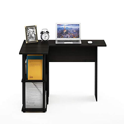 Furinno Abbott L-Shape Computer Desk with Bookshelf, Espresso/Black - color: Espresso/Black, style: Plastic Poles