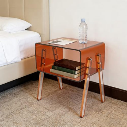 Acrylic Side Table, 2-Tier End Table with Open Storage for Small Spaces, Brown Modern Nightstand for Bedroom, Living Room, Apartment - color: Brown